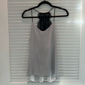 Express Black and White Stripe Tank Top Blouse with Lace Racerback - NWT